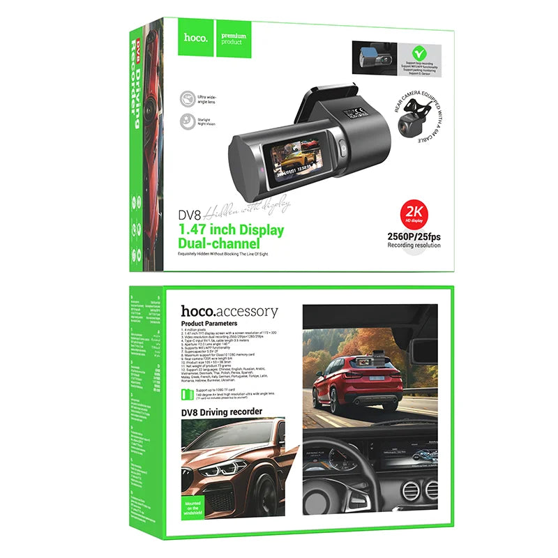 DV8 2K display hidden driving recorder(with rear camera)